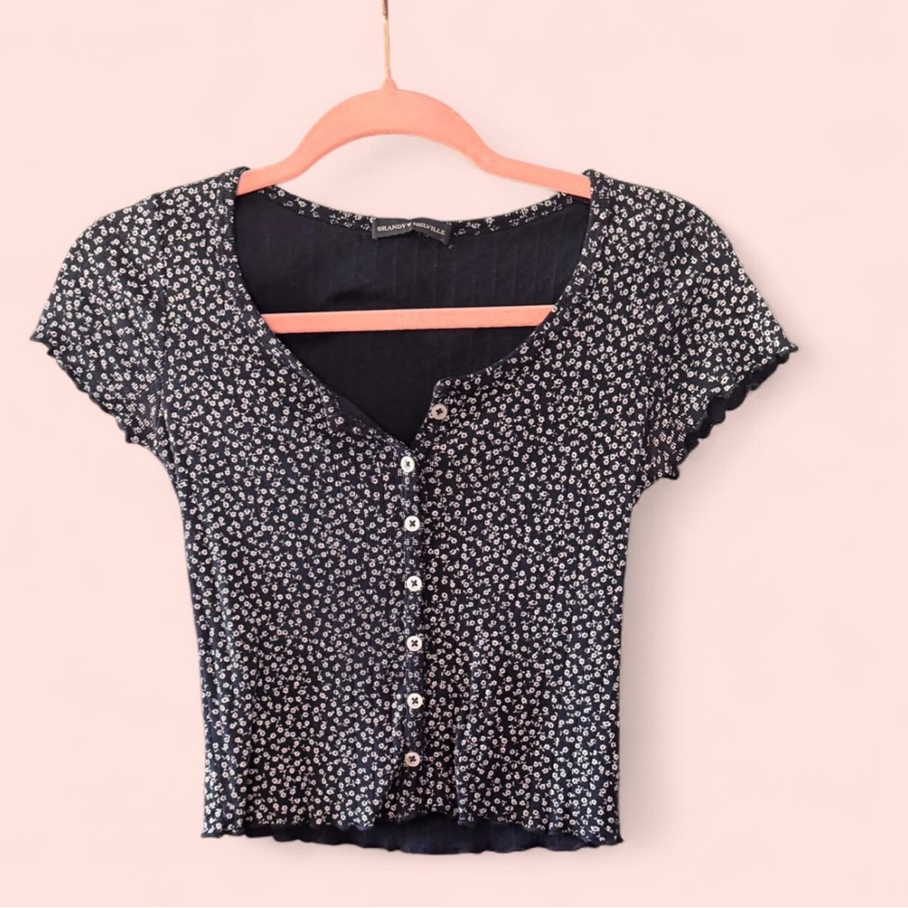 Brandy Melville Black Floral Crop Top